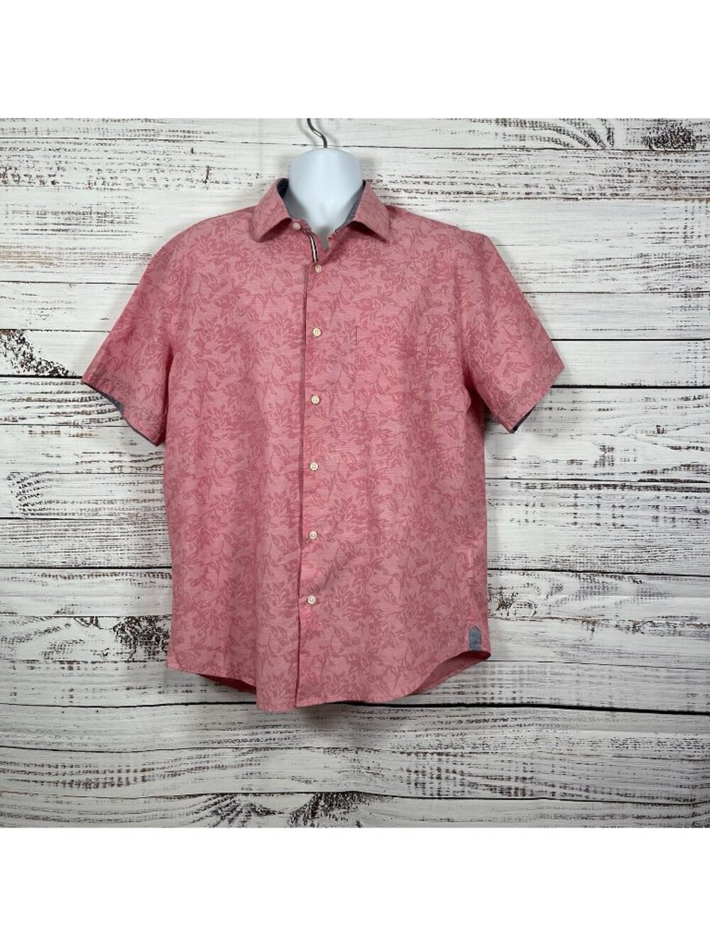 Saks 5th Avenue Pink Floral Button Front Short Sleeve Shirt